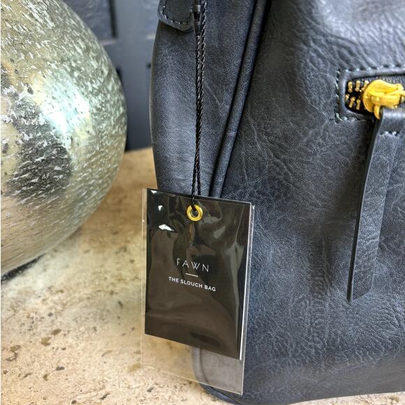 Fawn Vegan Leather Blue Slouch Tote Shoulder Crossbody Weekend Casual Bag NWT - Picture 4 of 6